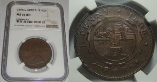 Paul Kruger ZAR : Penny (1d) of 1898: NGC graded MS 65 BN
