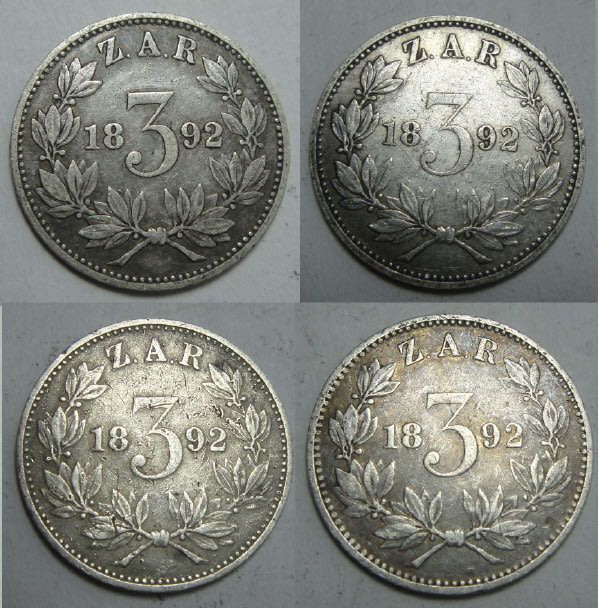 Paul Kruger ZAR: Four 1892 Tickeys (Bid per coin to take all 4)