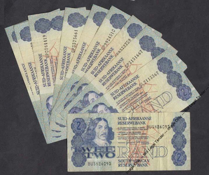 Republic of South Africa: Collection of ten R2 notes of the 1980s (8 collections available)