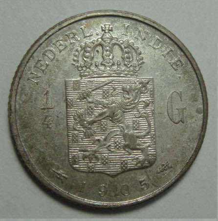 Netherlands East Indies Silver Quarter Gulden of 1905 (Mint State)