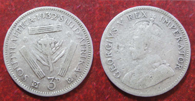 Union of South Africa : Tickey (Silver 3-Pence) of 1932 (2 available)
