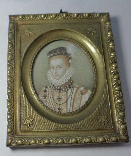 Antique Portrait Miniature of Anne of Austria, Queen of Spain, beautifully painted with jewellery