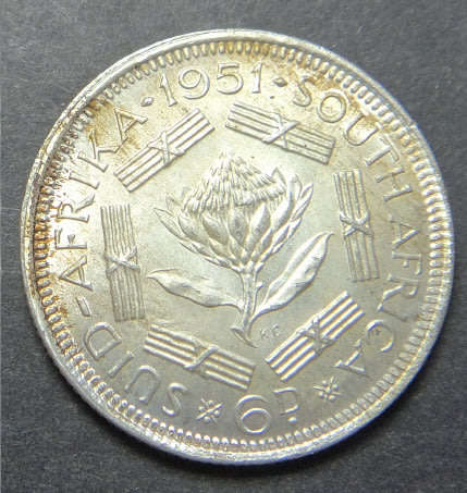 Union of South Africa: Sixpence (6d) of 1951 (Mint State)