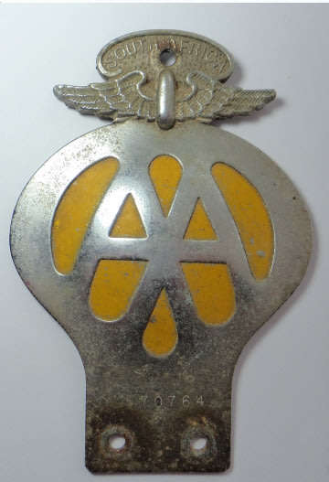 Automobile Association (AA) of South Africa Metal Badge numbered B70764