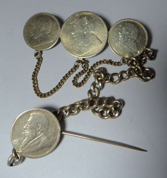 Anglo Boer War Trench / P.O.W Art: Paul Kruger Chain,  Brooch and Pin