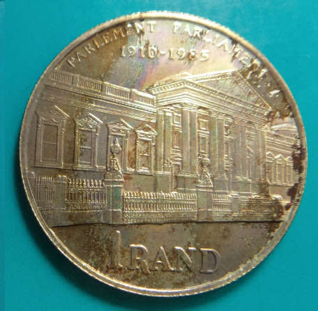 Republic of South Africa: Silver R1 of 1985, Parliament 75-Years 1910-1985