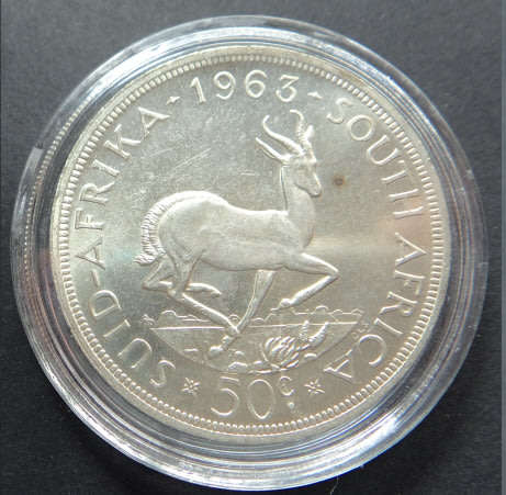 Republic of South Africa: Uncirculated Silver Crown (50c) of 1963