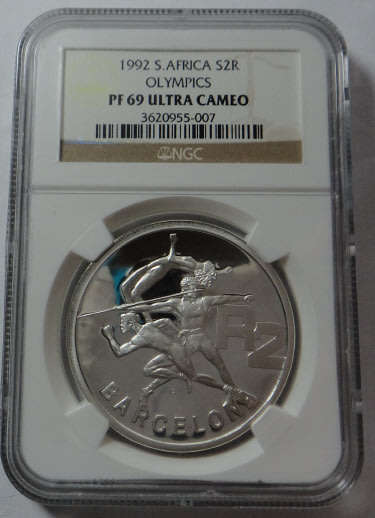 Republic of South Africa: Silver R2 Crown of 1992 (Olympics) NGC graded PF 69 Ultra Cameo