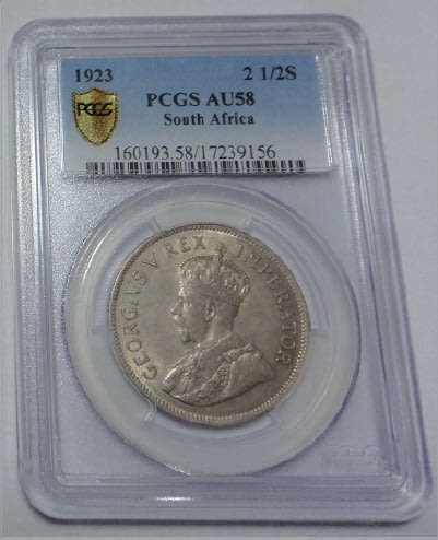 Union of South Africa: Half Crown (2/6-) of 1923: PCGS graded AU 58