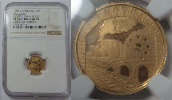 Republic of South Africa: GOLD 1/10 OZ 1995 (Railways - Frosted Door): NGC graded PF 66 Ultra Cameo