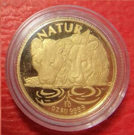 Republic of South Africa: Proof GOLD 1/10 NATURA of 1994 (The Lion)
