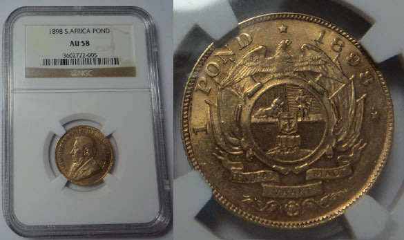 Paul Kruger ZAR: GOLD POND of 1898: NGC graded AU 58
