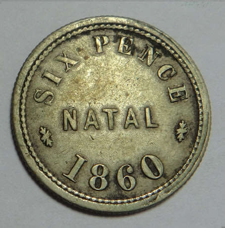 Natal, Durban Club Sixpence (6d) Token of 1860 (Very Scarce)