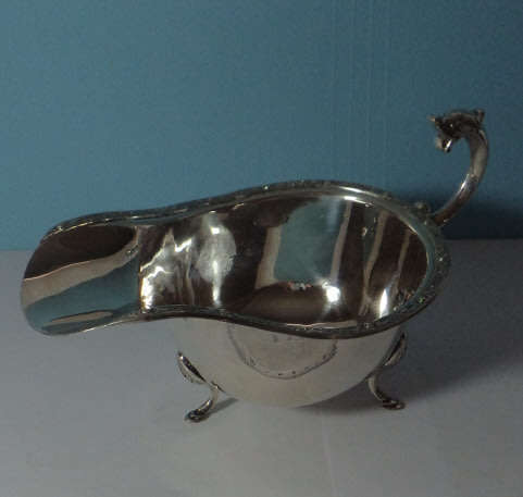 Sterling Silver Gravy Boat (1 of pair) with Celtic Design Rim and 3 feet (Birmingham 1974)