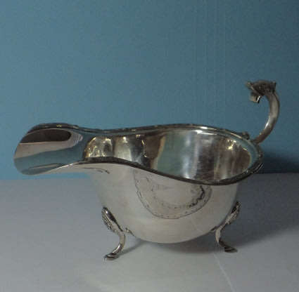 Sterling Silver Gravy Boat (2nd of pair) with Celtic Design Rim and 3 feet (Birmingham 1974)