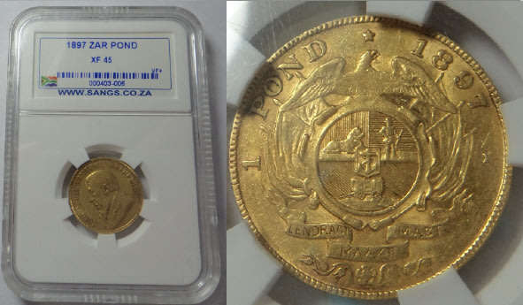 Paul Kruger ZAR: GOLD Pond of 1897: Sangs graded XF 45