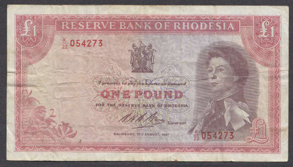 Rhodesia: ONE POUND (K22) Salisbury 18 August 1967
