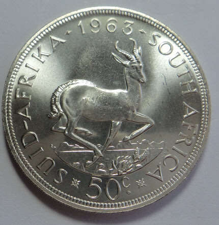 Republic of South Africa: Crown (Silver 50c) of 1963 (Proof Condition)