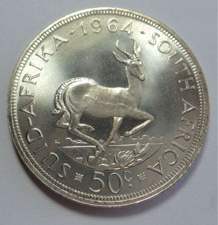 Republic of South Africa: Crown (Silver 50c) of 1964 (Proof Condition)