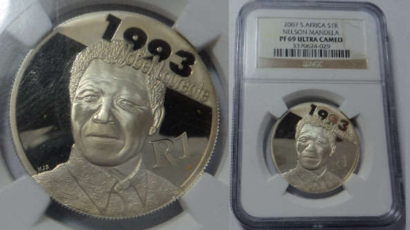 Republic of South Africa: Silver R1 (Nelson Mandela): NGC graded PF69 Ultra Cameo