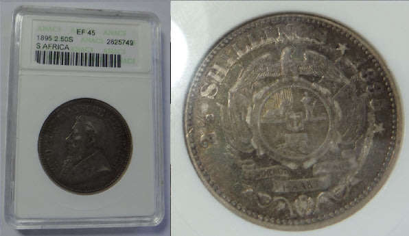 Paul Kruger ZAR; Half Crown (2/6-) of 1895: ANACS graded EF 45