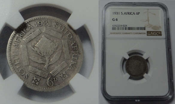 Union of South Africa: The SCARCE Sixpence of 1931 (NGC graded G6)