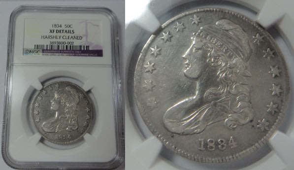 United States of America: Capped Bust Silver Half Dollar of 1834: NGC XF Details