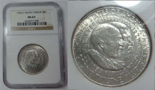 USA: Carver & Washington Commemorative Silver Half Dollar of 1954: NGC graded MS 63
