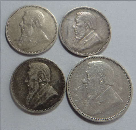 Paul Kruger ZAR: Four Silver Coins (3 x 3d and 1 x 6d)
