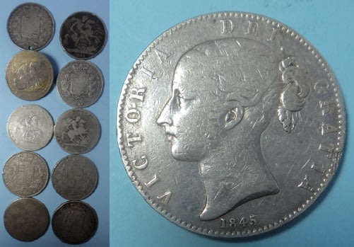 Great Britain: Ten Silver Crowns (5/-) dating before 1850 (Bid per coin to take all)