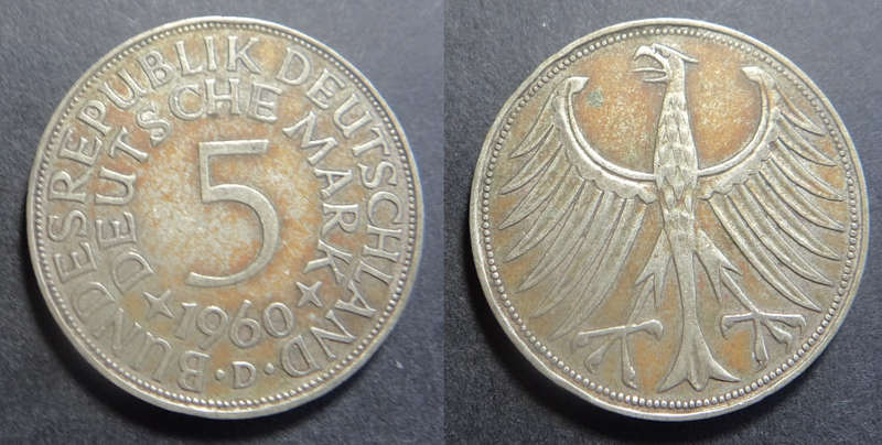 German Bundes Republic: Silver Five-Mark of 1960 (D)