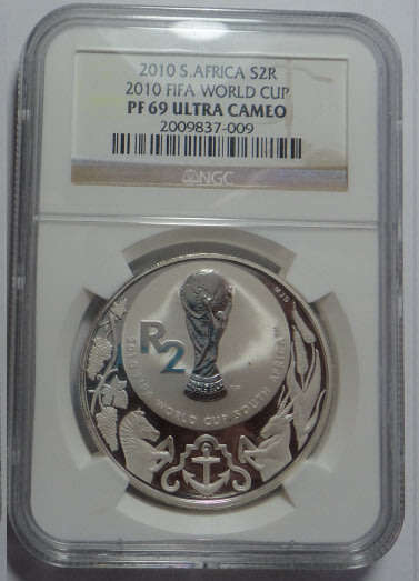 Republic of South Africa: Silver R2 of 2010 (FIFA World Cup) NGC PF 69 Ultra Cameo