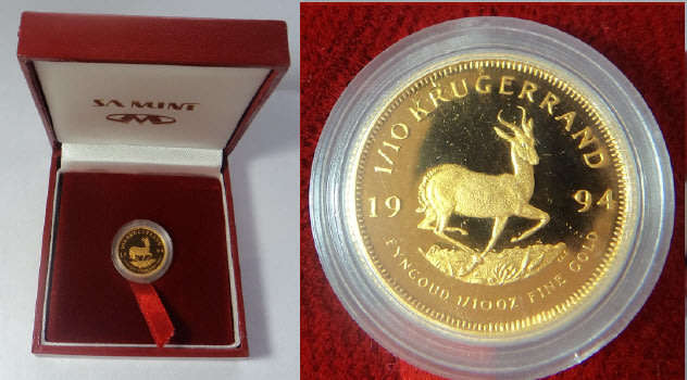 Republic of South Africa: 1/10th OZ GOLD Proof Krugerrand of 1994