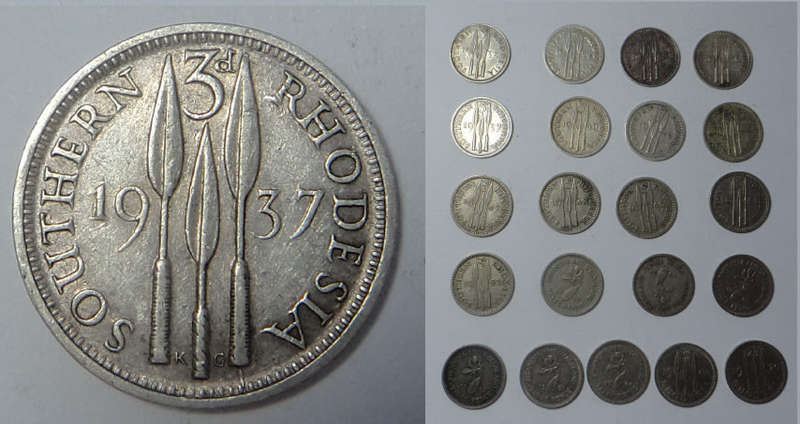 Rhodesia: Tickey Collection (1932-1970 bar 4 dates)
