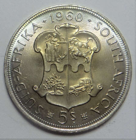 Union of South Africa: Silver Crown (5/-) of 1960 (Uncirculated Condition)