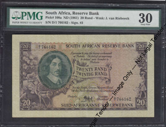 Republic of SA: Twenty Rand of 1961 : PMG graded 30 Very Fine