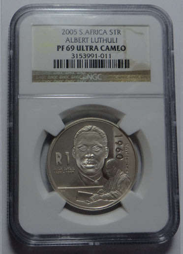 Republic of South Africa: Silver Proof R1 of 2005 (Luthuli) NGC PF 69 Ultra Cameo