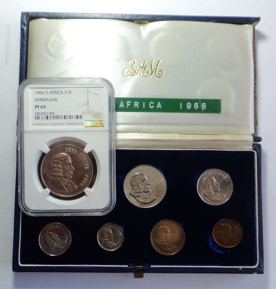 Republic of South Africa: Proof Set of 1966 with R1 (Afr.) NGC graded PF 65