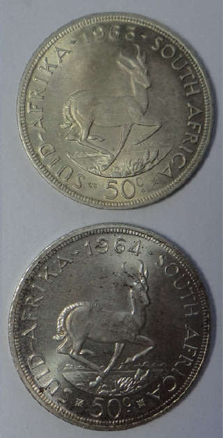 Republic of SA: Two Silver 50c Crowns of 1963 and 1964