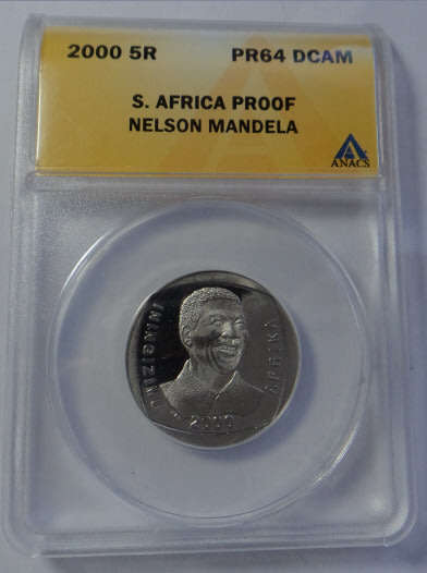 Republic of SA: Nelson Mandela R5 of 2000, ANACS graded PR 64 DCAM