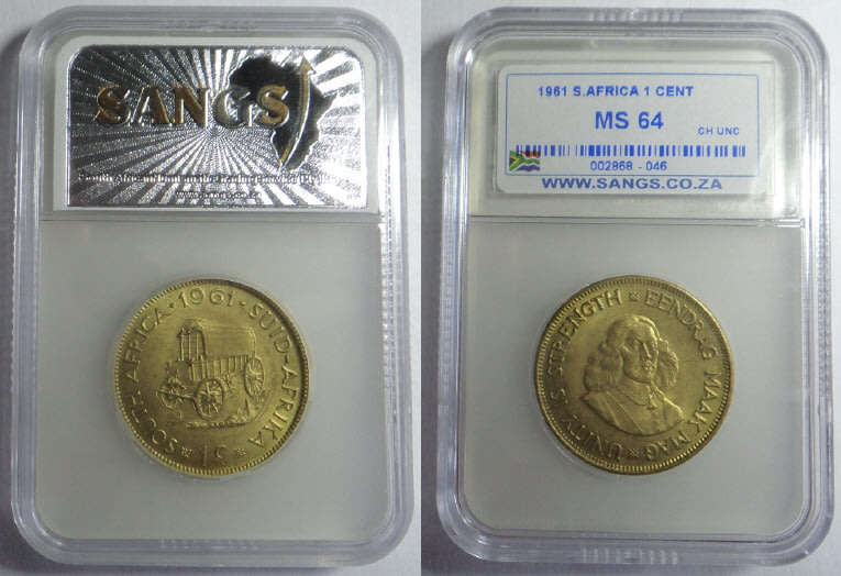 Republic of South Africa: Cent 1961, Sangs graded MS 64