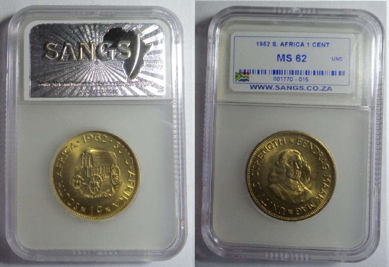 Republic of South Africa: Cent 1962, Sangs graded MS 62