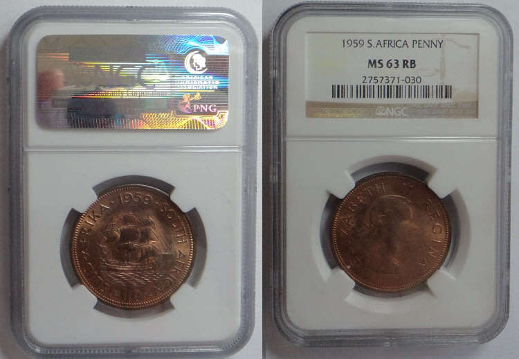 Union of South Africa: Penny 1959: NGC graded MS 63 RB