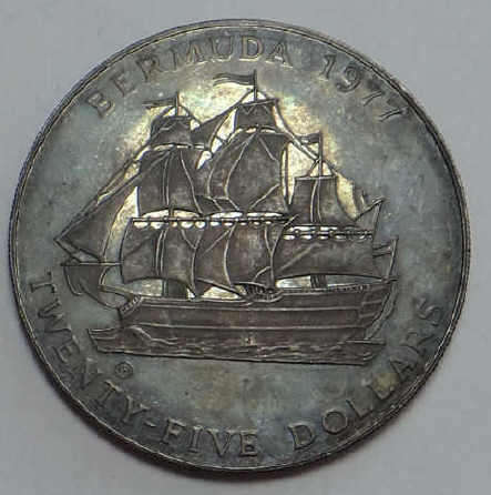 Huge Sterling Silver 25 Dollars of Bermuda 1977