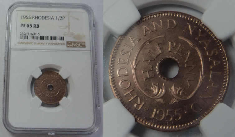 Rhodesia, Half Penny of 1955, NGC graded PF 65 RB