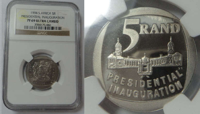Rep. of SA: R5 of 1994 (Presidential Inauguration) NGC PF 69 Ultra Cameo