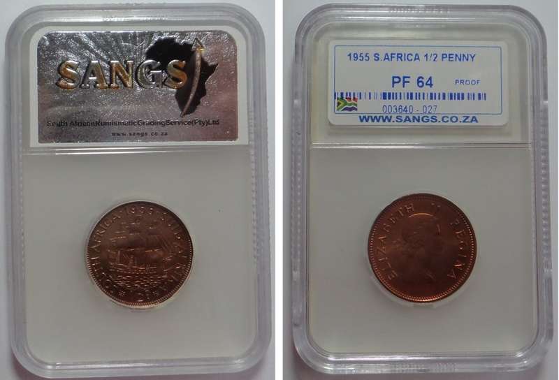 Union of South Africa: Half Penny of 1955, Sangs graded PF 64