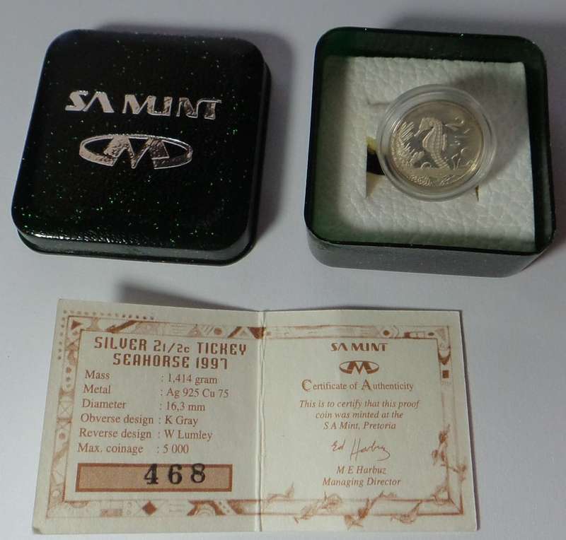 Republic of South Africa: Proof Silver Tickey of 1997 (Seahorse)