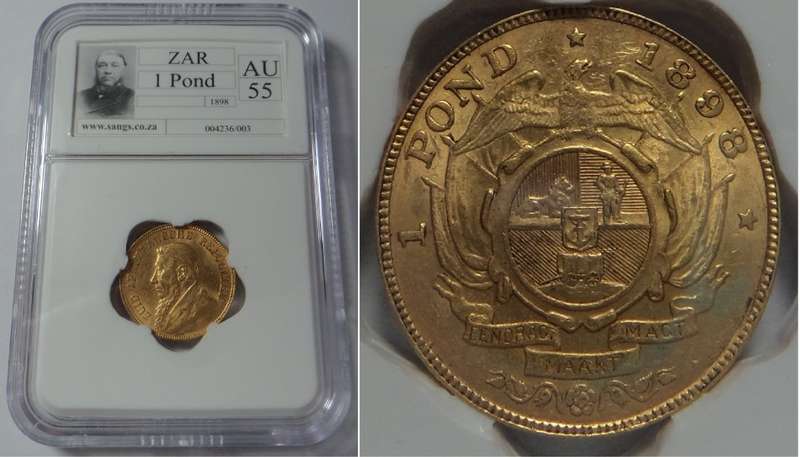 Paul Kruger ZAR: GOLD Pond of 1898, Sangs AU 55