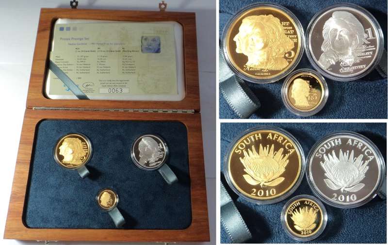 Republic of South Africa: GOLD & Silver Protea Nadine Gordimer Prestige Set 2010